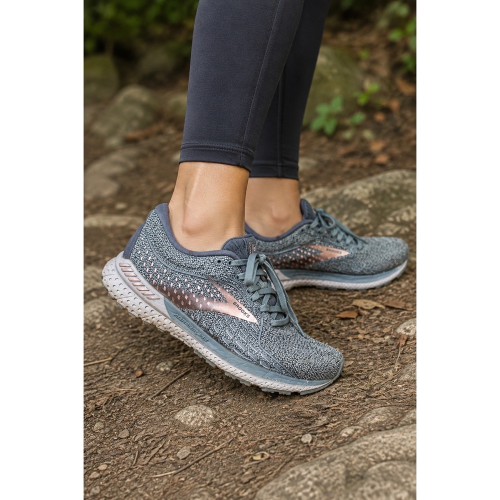 Brooks Women's Adrenaline GTS 21 Grey Rose Gold Stability Running Shoes Size 9.5